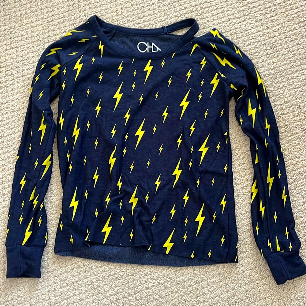 Chaser navy cut lightning bolt crewneck